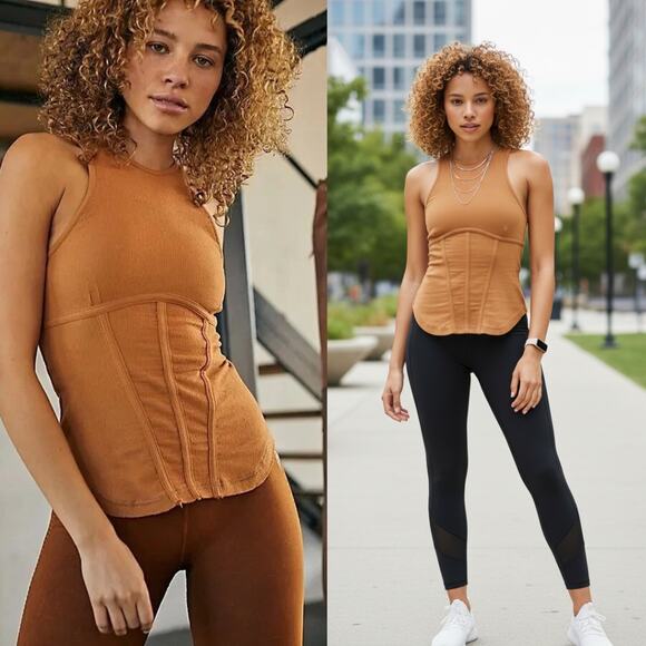 Free People Tops - NEW Free People Headstart Sand Purple Corset Sleeveless Tank Top Md Athleisure